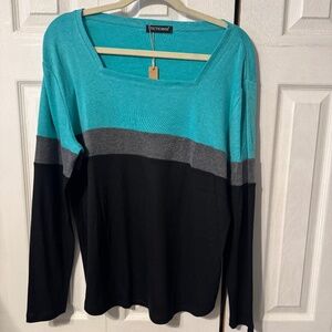 TicTicMiss Square Neckline Color Block Long Sleeve Top - Size XL - NWT